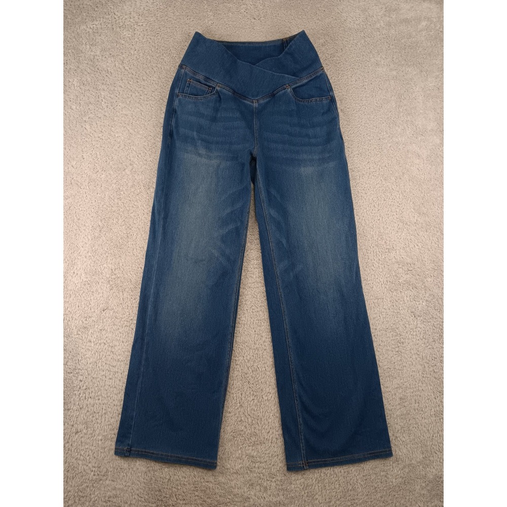 Halara Jeans Women S Petite (23x27) Blue NWT Wide Leg Flex Denim Crossover Waist
